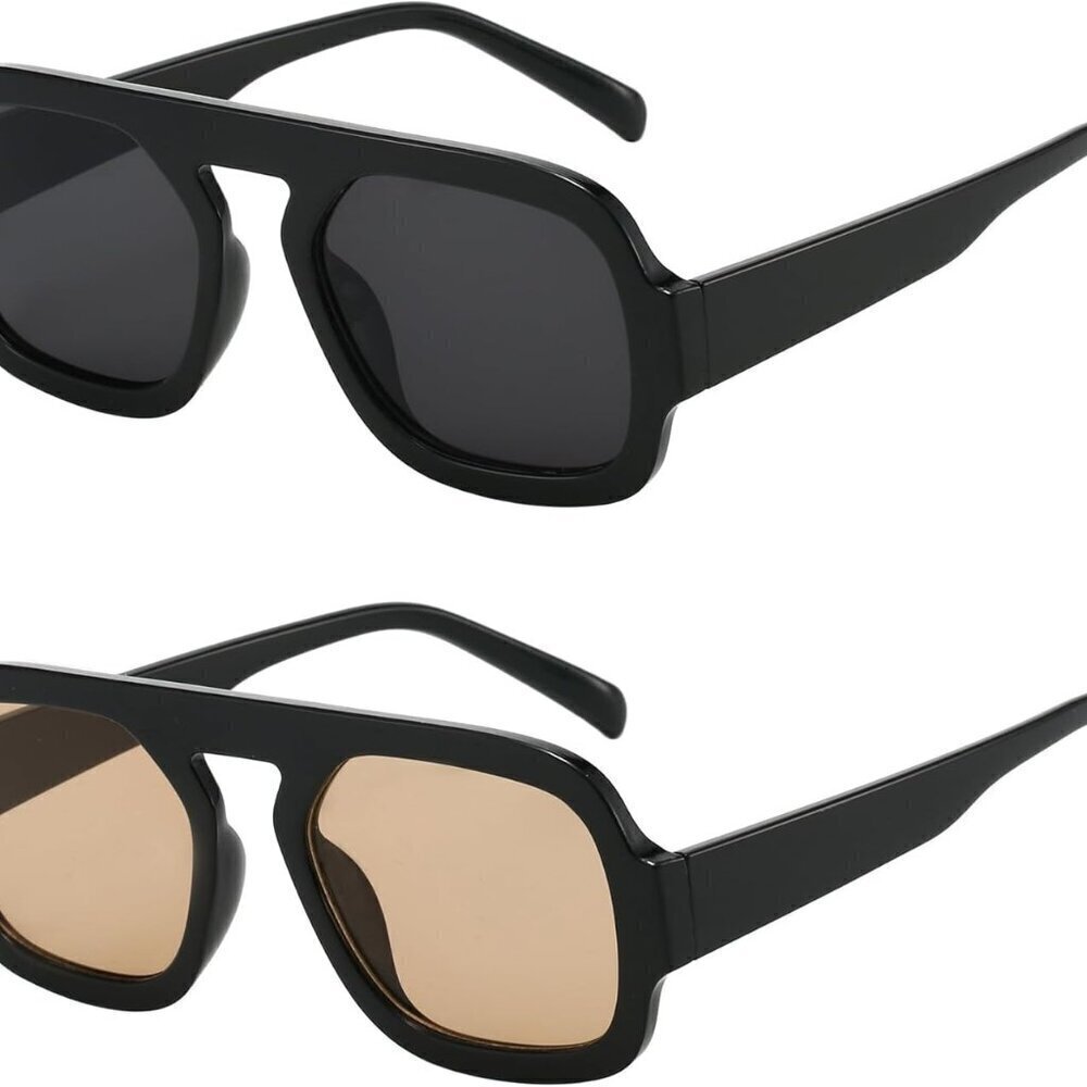 Square Aviator Sunglasses Women UV400 Protection Vintage Style 2 Pack